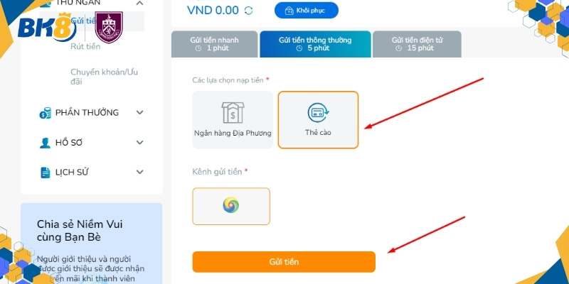 Nạp tiền BK8 rất dễ dàng