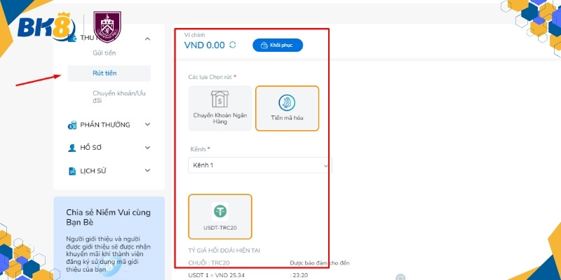 Rút tiền BK8 an toàn